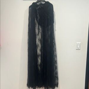 Dolls Kill Black Lace hooded gothic widow vampire bride Cape maxi length o/s